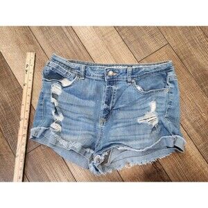 Blue Spice Jean Shorts Womens 13 (30 waist) High Waist Medium Wash Denim Distres